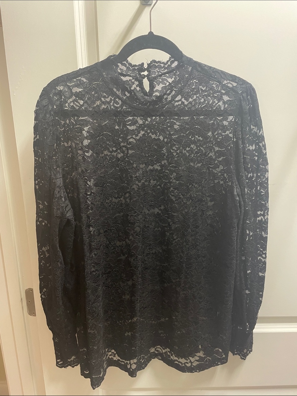 Black Lace Long-Sleeve Mock Neck Top